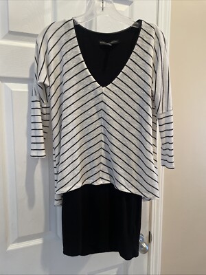White House Black Market Sz S Pull over Pretty black white layer top￼3/4 Sleeve