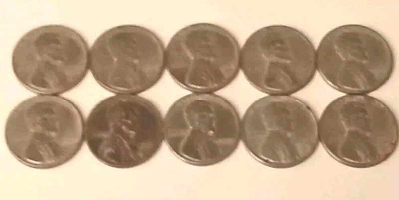 Vintage 1943 Steel Lincoln Wheat Cents Steel Wartime Pennies Lot Of 10 Coins!