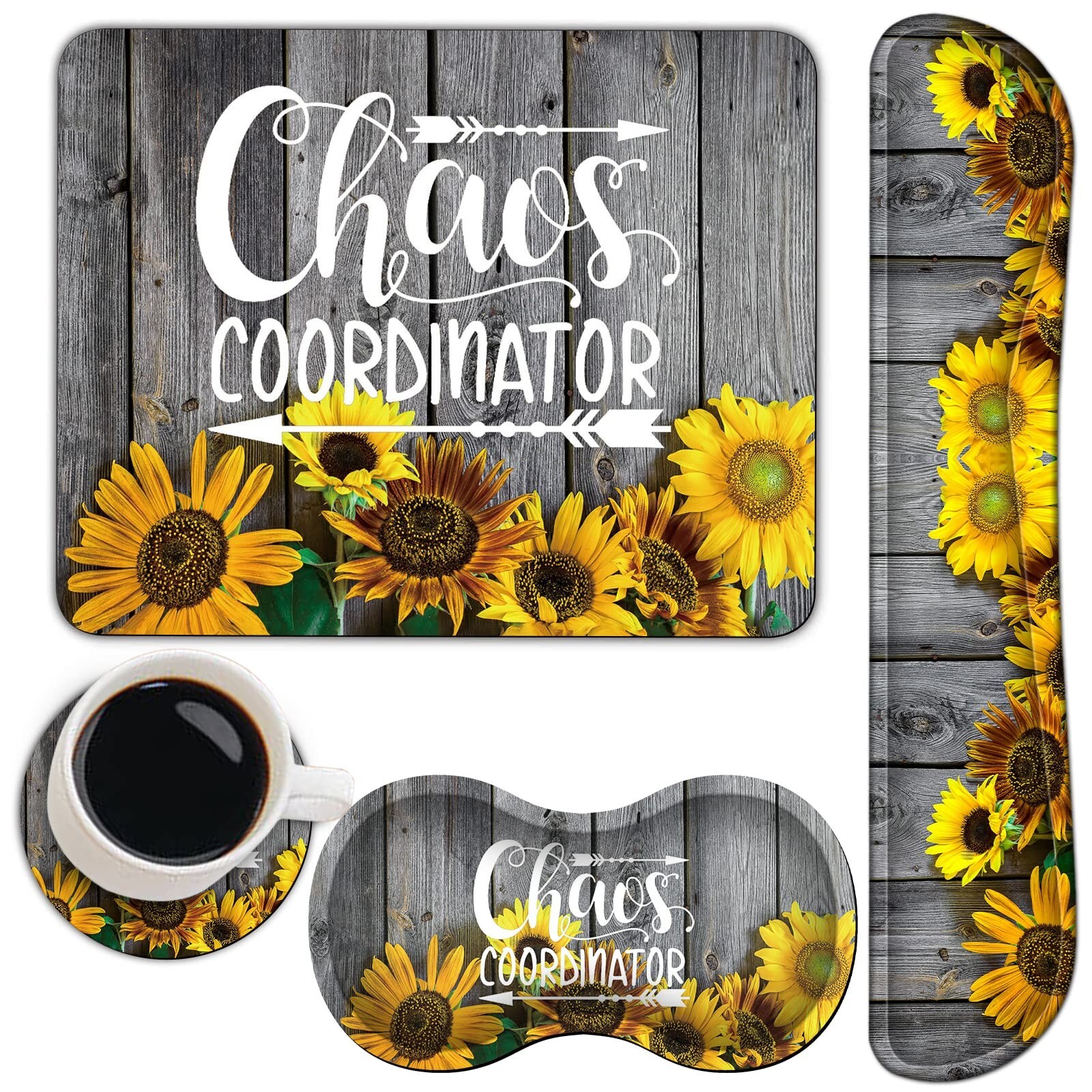 Ergonomic Keyboard and Mouse Wrist Rest Set with Mouse Pad and Coasters for Comfortable Support-image