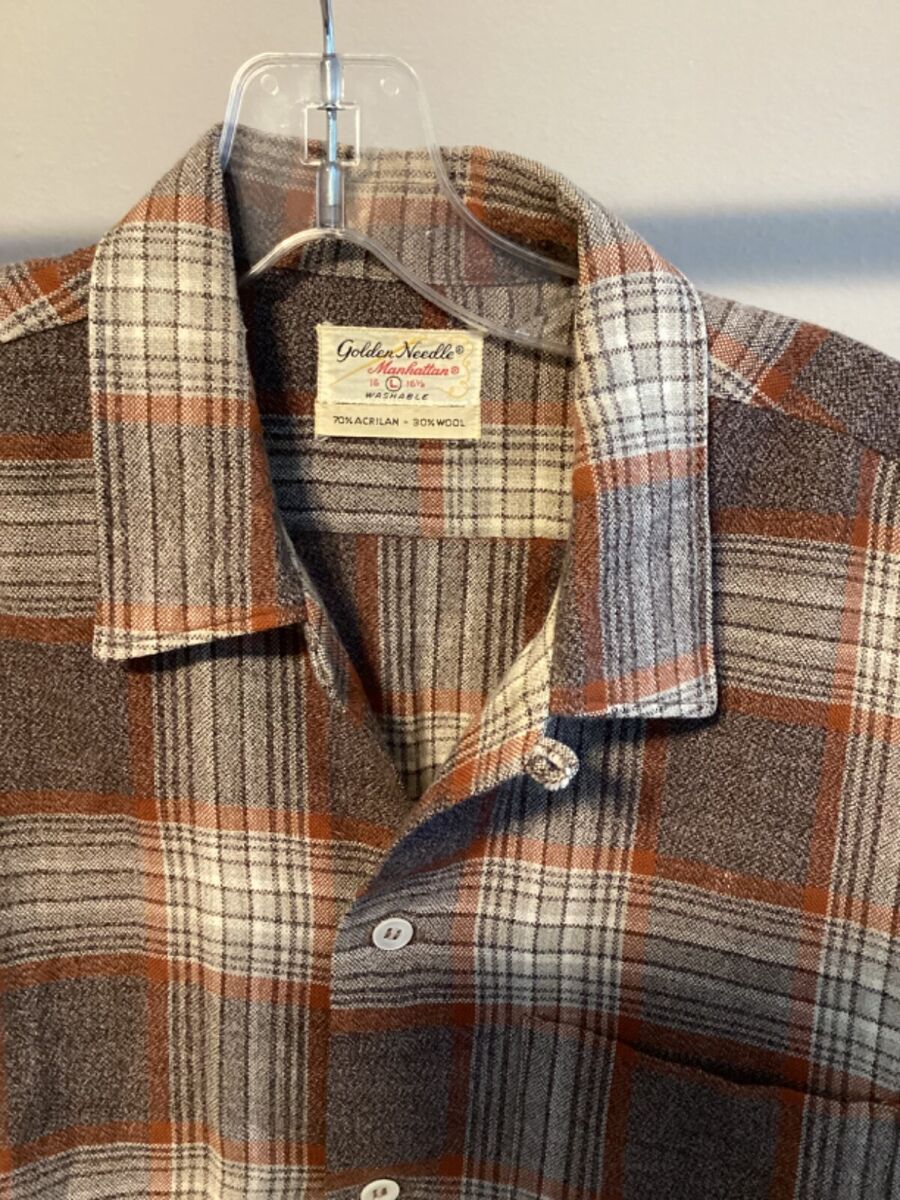 50s Lrg VTG Manhattan Golden Needle Loop Collar Plaid 50s Lrg VTG Manhattan Golden Needle Loop Collar Plaid