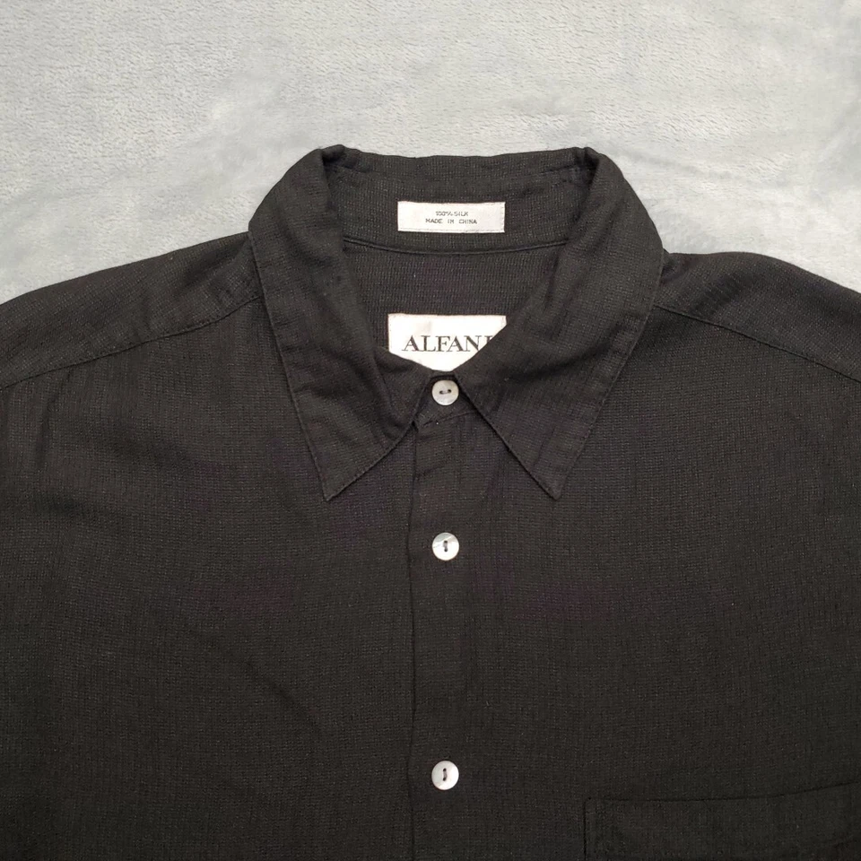 Alfani Shirt Mens S Black 100% Silk Grid Hem Button Front Smart Casual Resort - Image 3 of 4