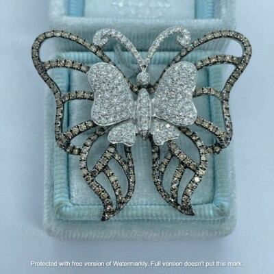 2Ct Round Cut VVS1 Diamond Big Butterfly Pendant 14K White Gold Over Free Chain