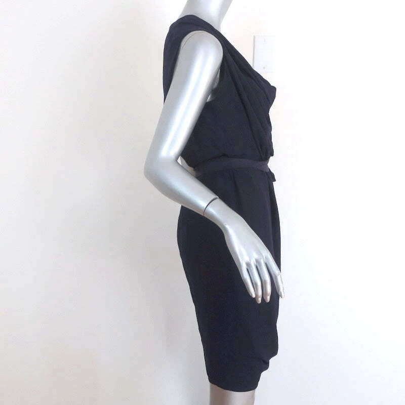 Lanvin Dress Dark Purple Draped Crepe Size 38 Sleeveless Cowl Neck - Image 4 of 4