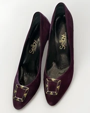 Selby Comfort Flex Purple Suede Kitten Heel Size 7.5 US Buckle Accent