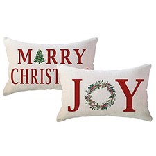Christmas Decor Throw Pillow Covers 12x20 Inches 20" x 12" Pack of 2 Red