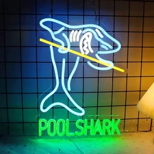 16"x12" Pool Shark Billiards Game LED Neon Sign With Dimmer USB Powered Light