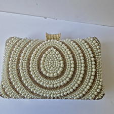 Vintage White Pearl Evening Clutch with Pearl Handle or Shoulder Chain