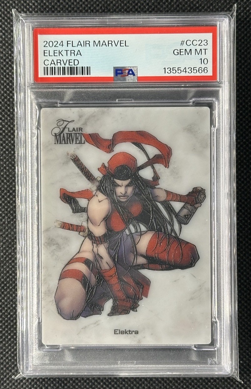 Elektra #CC23 Marvel 2023 Flair Carved trading card — raw and PSA graded price guide