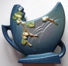 ROSEVILLE ART POTTERY Blue Snowberry Floral Fan Vase