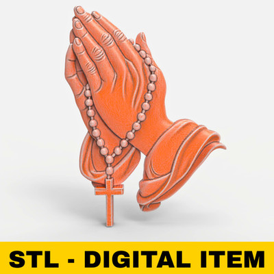 STL File 3D Model For CNC Router 3D Printer Praying Hands with Rosary