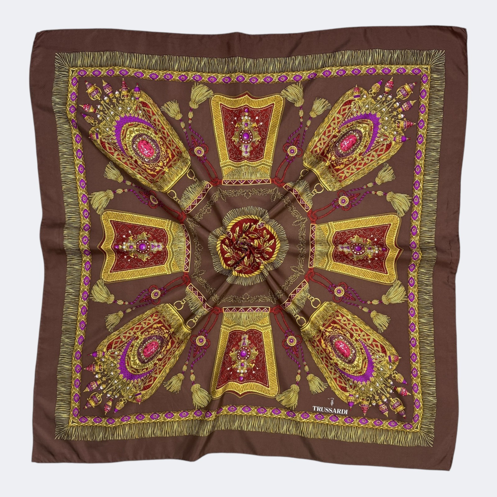 Trussardi Paris Scarf Twill Silk Baroque Design Scarves On Multi Color #S31
