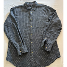 Banana Republic Slim Fit Large Button Down Denim Blue White Diamond Shirt Men's