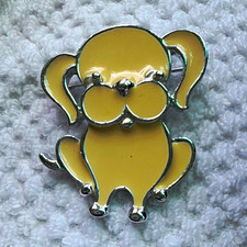 Dog Enamel Pinback Lapel Pin Brooch, Silver Tone Cream/Beige, Animals