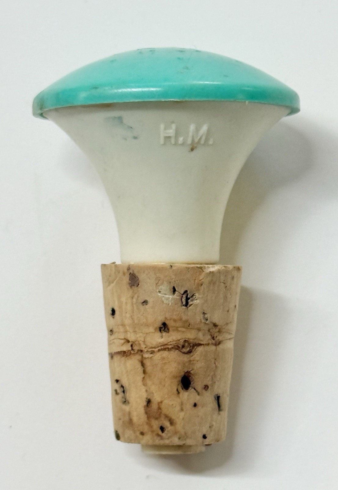 Vintage Plastic Cork Water Bottle Sprinkler Top Turquoise HM USA Ironing Sewing