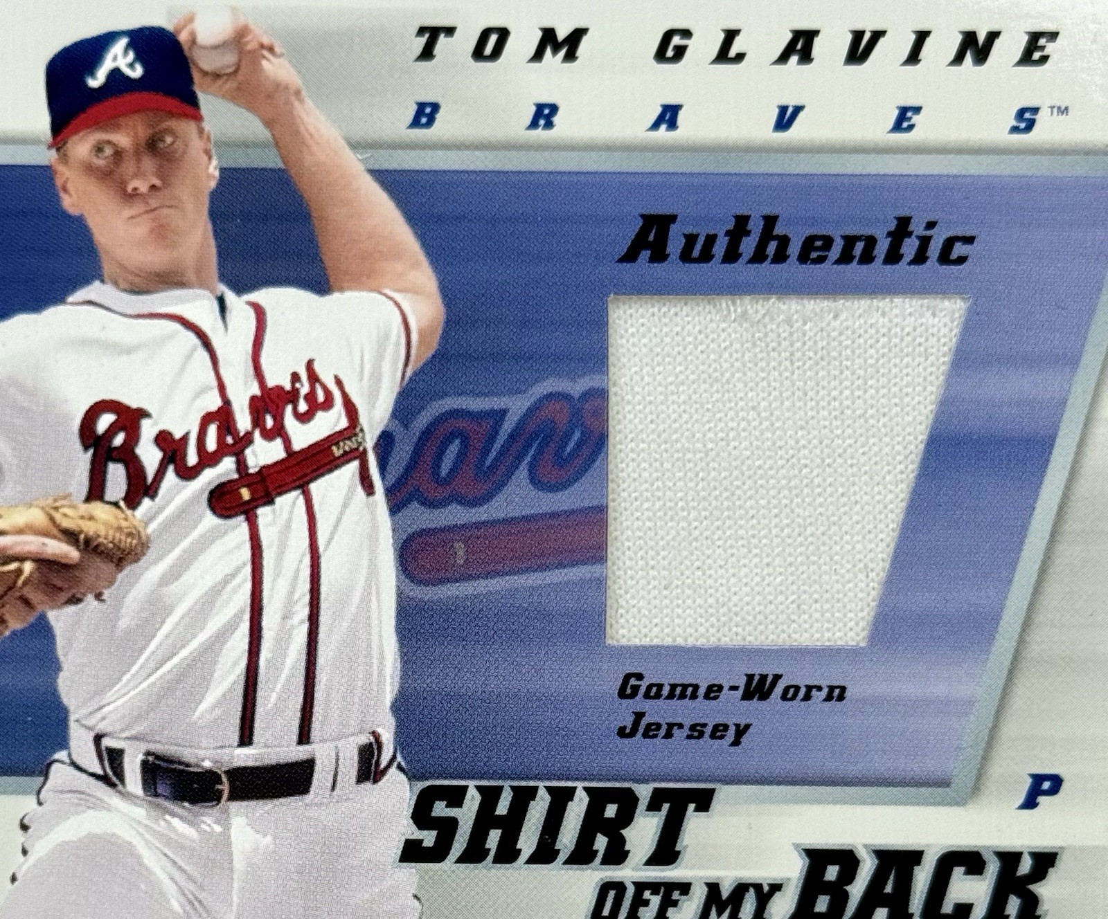 2002 Leaf Donruss Shirt Off My Back Tom Glavine Game Used Jersey Card #SB-TGL