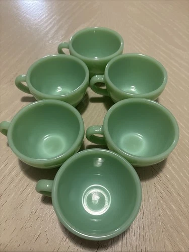 VTG Fire King 50's Oven Ware Jadeite Cup C Loop Handle Restaurant Ware Set of 6