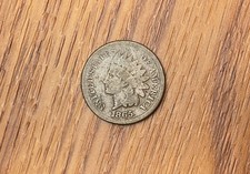 1865 Indian Head Penny #3109 Chief named Red Buffalo, V-G *FREE SHIPPING to YOU*