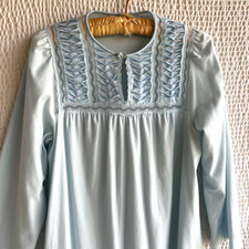 Vintage Vanity Fair Long Night Gown Light Blue Lace Details Small