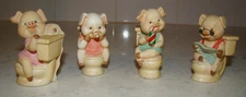 Lot 4 1997 W.U.I. Miniature Hog Family Pig On Toilet Figurine 2"