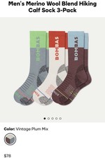 Bombas Men's Merino Wool Blend Hiking Calf Sock 3-Pack Vintage Plum Mix Large