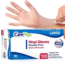 CARE PLUS Latex-Free Vinyl Gloves Clear Large Size 100 Count | Heavy Duty, No...