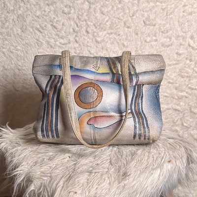 Vintage Biacci Hand Painted Genuine Leather Tote Bag