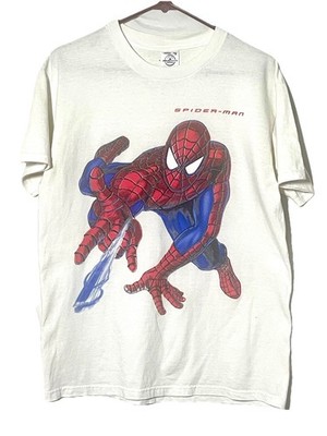 Vintage SPIDERMAN T-shirt MEDIUM Blue Red Front Glitter Graphic Delta Pro Weight