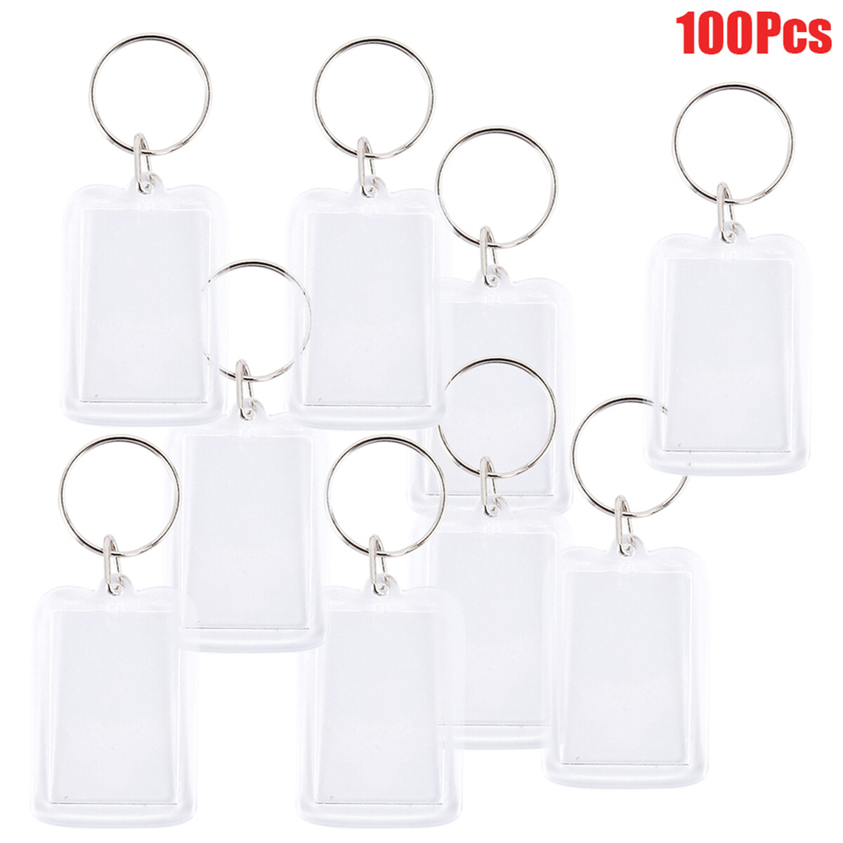 100X Clear Acrylic Blank Keyring Photo Insert Frame Keyrings DIY Key