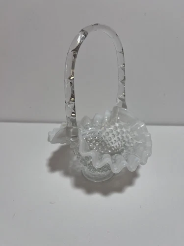 Vintage Fenton Handled Glass Honnail Basket