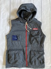 Vintage 1980s Ellesse Hooded Vest Jacket Logo Spell Out Made In Italy Rare