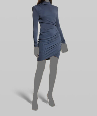 $395 Cinq A Sept Women's Blue Marlene Turtleneck Ruched Dress Size 0