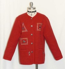 RED LAMBS WOOL ITALY Women Winter WARM Cardigan Walk Car Sweater JACKET 16 L