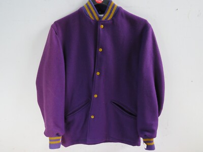 Vintage DeLong Lettermans Varsity Jacket Purple/Yellow Size 36 NOS