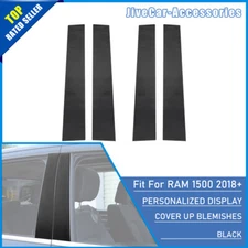 Window Pillar Posts Trim Sticker Decal For Dodge Ram 1500 18+ Black Carbon Fiber