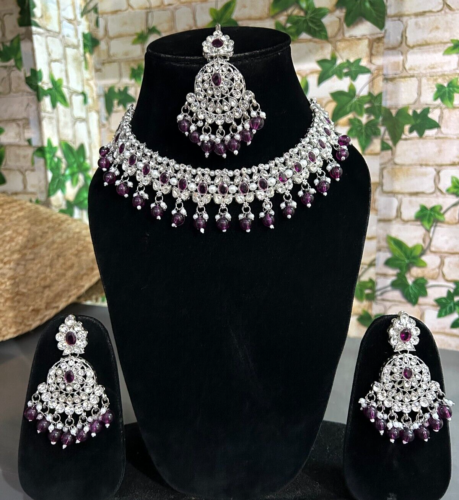 Indian Bollywood Gold Plated Kundan Choker Bridal Necklace Earrings Jewelry Set - Afbeelding 1 van 4