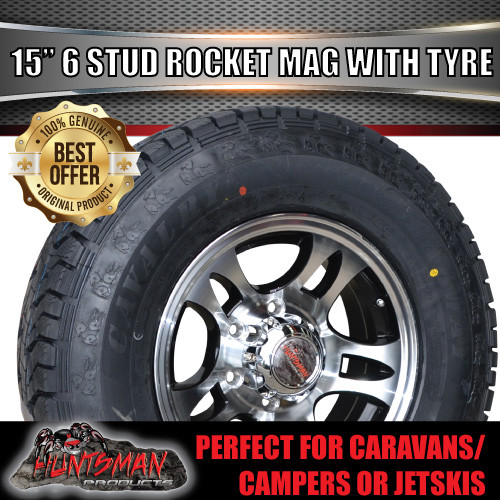 15" & 235/75R15 LT Tyre Rocket 6 Stud Alloy Mag Wheel Caravan Trailer