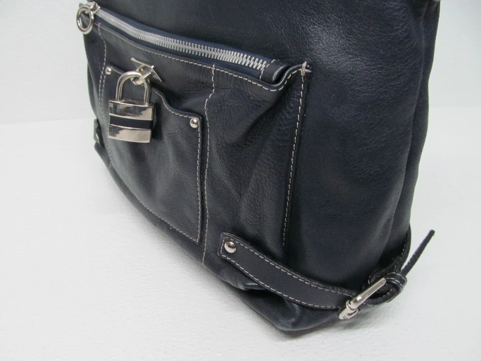 Bolso de hombro de cuero azul marino Laura Di Maggio hecho en Italia Foto 3 de 4