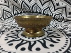 Vintage Antique Etched Engraved Solid Brass Decorative Pedestal Bowl India Guc