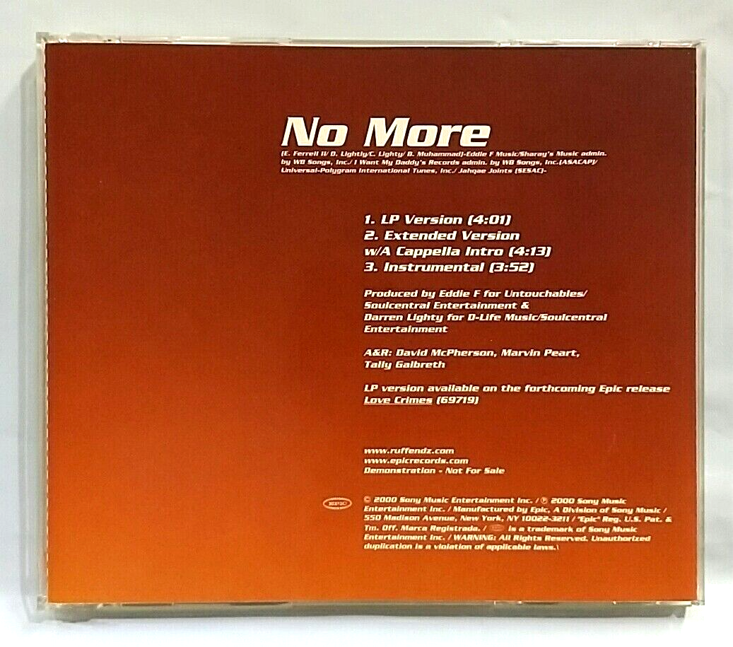 CD) Ruff Endz ‎– No More, Promo, ESK 12556, Single, 3 Tracks, Rare
