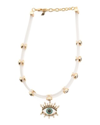 Kurt Geiger Clear Crystal Choker with Gold Evil Eye Charm - New KURT GEIGER LONDON CLEAR JELLY EVIL EYE NECKLACE CHOKER  main image 2