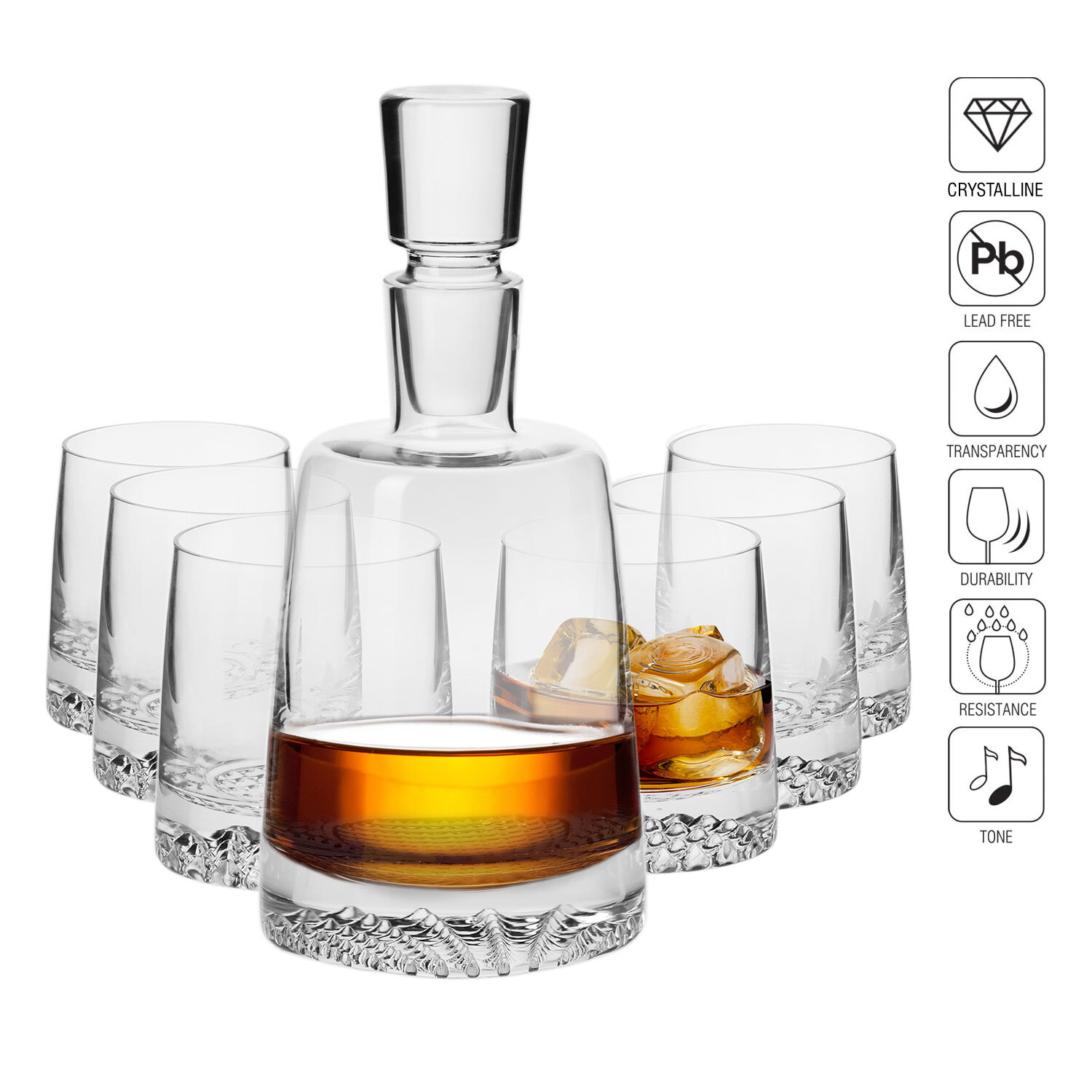 Krosno Whisky Brandy Rum Glass Decanter Set Set 7 950 ml 300 ml