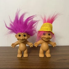 Vintage Russ Troll Doll Figures Purple & Pink Hair Lot of 2
