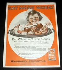 1923 OLD MAGAZINE PRINT AD, WASHBURN-CROSBY'S GOLD MEDAL FLOUR, EAT MORE WHEAT!