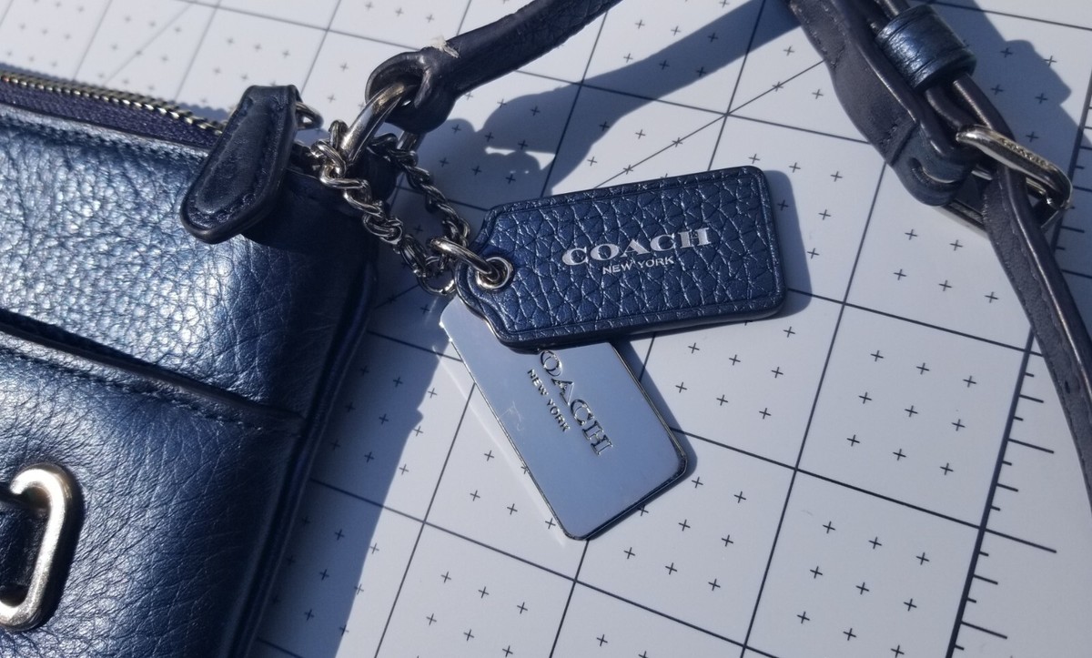 COACH #36502 Swagger Swingpack Metallic Blue Pebble Leather