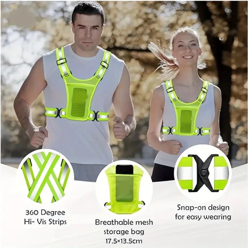 Unisex Hi-Viz Running Vest Chest Phone Holder/ 2 Reflective Bracelets - Image 2 of 4