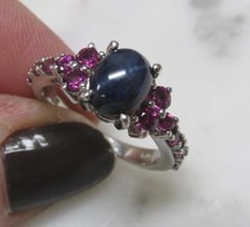 Blue Sapphire Sterling Silver Ring w/ Dark Pink Stone Accents 3.5g 3-F339