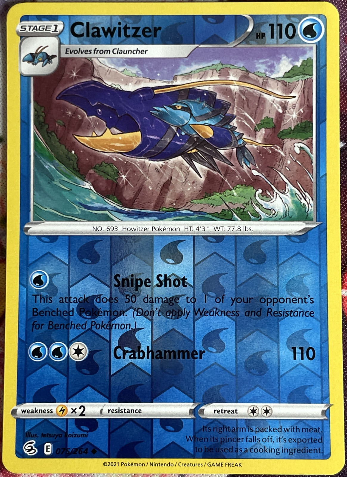 Clawitzer Reverse Holo - 075/264 - Fusion Strike Pokemon 2021