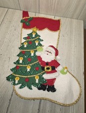 Vtg 70s Bucilla Felt Santa Christmas Tree Stocking Finished Holiday Festive