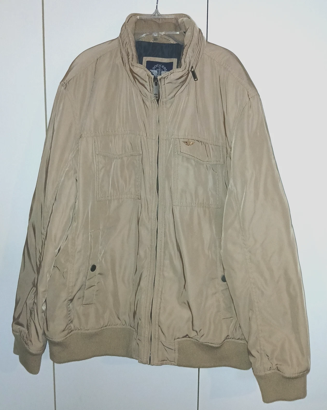 DOCKER'S MEN'S BROWN ZIP WINTER JACKET-XL-QUILTED LINING-HOOD IN COLLAR-WORN 1