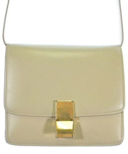 Celine Classic Box Small Shoulder Bag Beige Leather With Strap 6.5x5.7x2.4 in